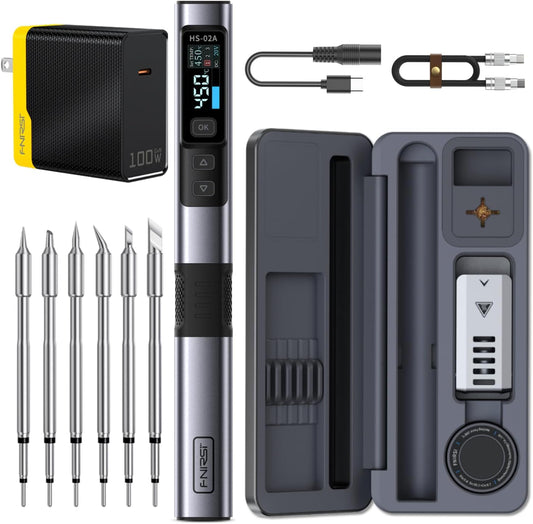 HS-02A 100W Portable Corded Soldering Iron Kit with Storage Case, 3S Fast Heating, 212-842℉, Pre-Set 3 Groups Temperature, 6 F245 Soldering Tips, Smart Soldering Iron Pen for Electronics Repair