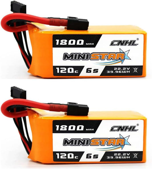 1800Mah 6S Lipo Battery 22.2V 120C with XT60 Plug for Racing RC Airplane,Boat,Heli Airplane,Drone FPV (2 Packs)