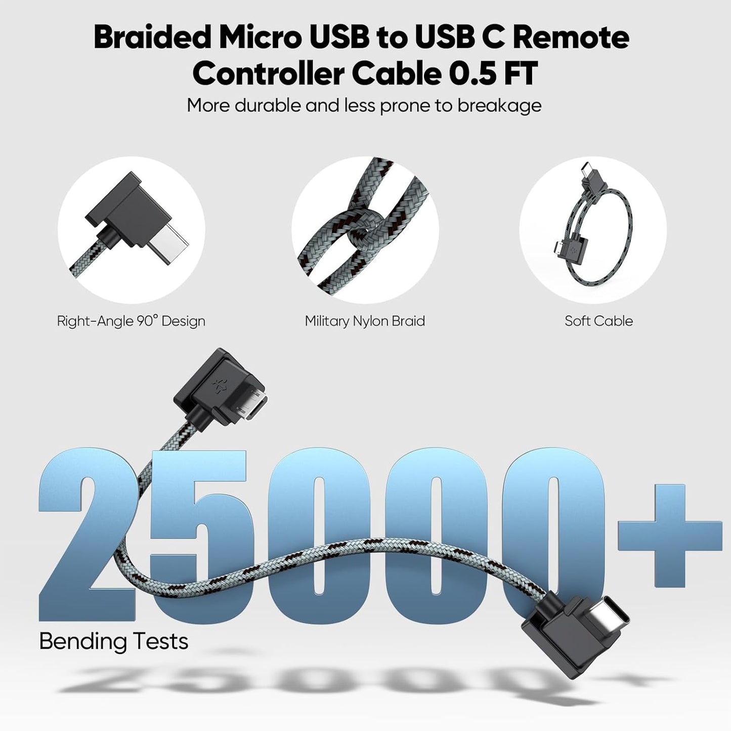 Micro USB to USB C Remote Controller Cable for DJI Mavic Mini, Mavic Pro/2 Pro/Zoom, Mavic Air, Spark, Mini SE Drone Accessories to Iphone 17/16/15, Galaxy, Ipad, Braided OTG Data Cable 0.5FT