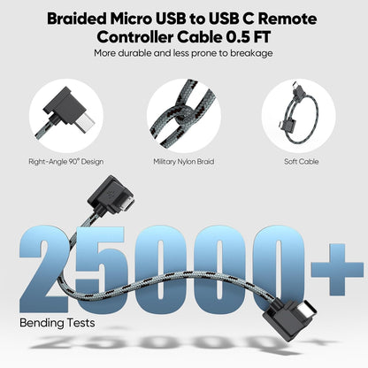 Micro USB to USB C Remote Controller Cable for DJI Mavic Mini, Mavic Pro/2 Pro/Zoom, Mavic Air, Spark, Mini SE Drone Accessories to Iphone 17/16/15, Galaxy, Ipad, Braided OTG Data Cable 0.5FT