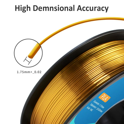 3D Printer Filament, Silk Gold Pla Filament, 1Kg(2.2Lbs) Spool, 1.75Mm Dimension Accuracy +/- 0.03Mm, 3D Printing Filament