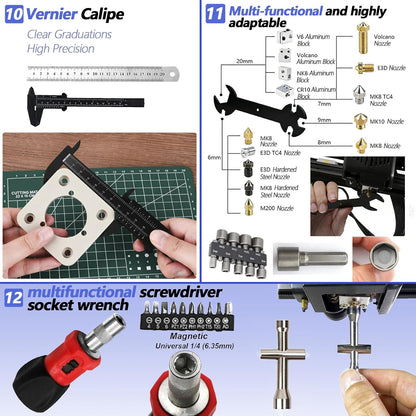 262 Pcs Large 3D Printer Tool Set (W/Tool Bag) – Integrates Basic Model Tools, Multi-Spec Nozzle Cleaning Kit & Mini Electric Grinder, Meets Full-Process Model Needs (Removal, Trimming, Finishing).