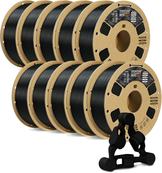 10KG Bundle PETG 3D Printer Filament 1.75Mm, Neatly Wound Durable PETG 10Kg Spool (22.2Lbs), Strong Toughness Filament, Dimensional Accuracy +/- 0.02Mm, Fit Most FDM Printers (Black 10 Pack)