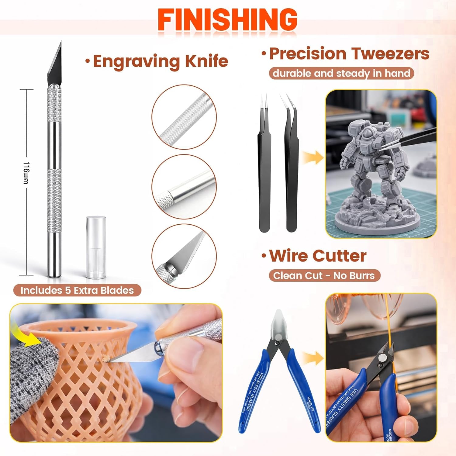 50Pcs 3D Printer Tool Kit & Accessories – Nozzle Cleaning Tools, Scrapers, Files, Wire Cutter, Craft Knife, Tube Cutter, Wrench & Tweezers – Complete Starter Kit with Tool Bag for Cleaning & Finishing