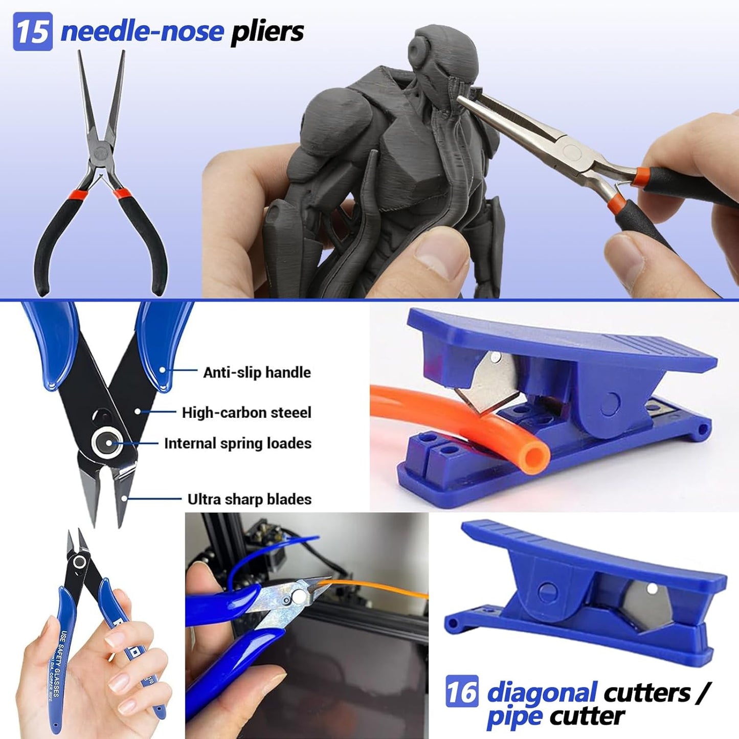 262 Pcs Large 3D Printer Tool Set (W/Tool Bag) – Integrates Basic Model Tools, Multi-Spec Nozzle Cleaning Kit & Mini Electric Grinder, Meets Full-Process Model Needs (Removal, Trimming, Finishing).