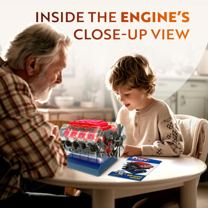 V8 Combustion Engine Model Kit That Runs - Build Your Own STEM Mini V8 Model Engine Kit for Adults & Kids Age 12+, Visible V8 Mini Engine Kit That Works for Adult W/ 270 STEM Parts