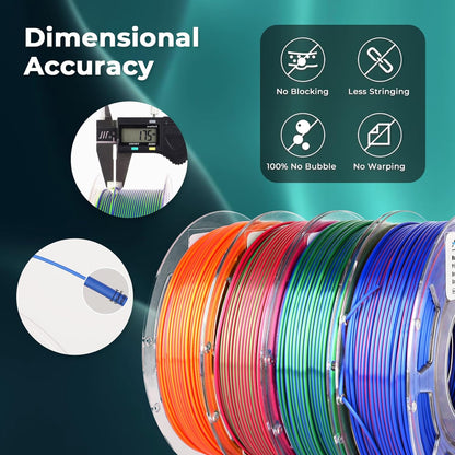 Silk PLA 3D Printer Filament Bundle, Shiny Dual Color Filament 1.75Mm Pack, Multi Color Change 3D Printing Filament for Most FDM 3D Printer, 4 Spools 200G Each