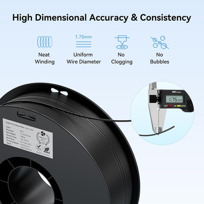 10 Pack PLA 1.75Mm Filament Bundle for 3D Printing with No-Tangling Strong Bonding and Overhang Performance, Accuracy +/- 0.02Mm (3Black,2White,2Grey,Blue,Red,Yellow)