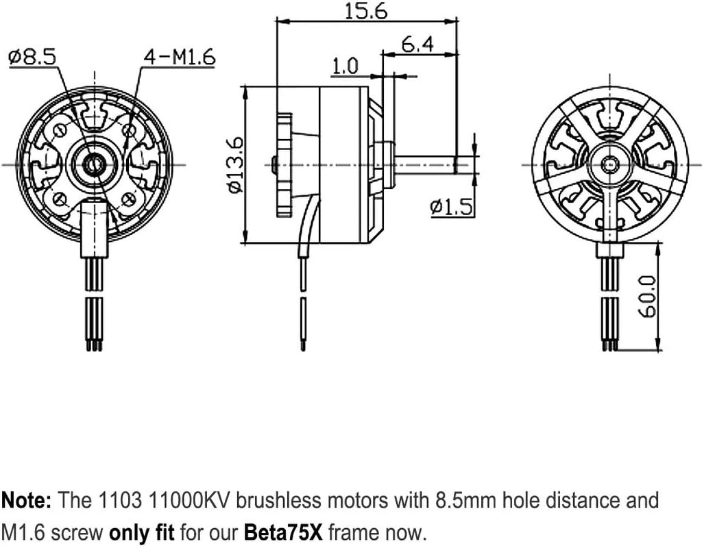 4Pcs 1103 11000KV Brushless Motors FPV 2S Motor RC for 2S Lipo Battery 2S Frame Beta75X Whoop Drone