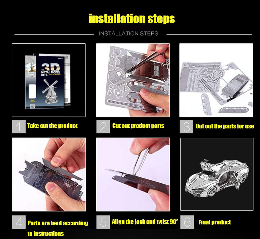 DIY 3D Car Metal Model Puzzle 3D Laser Cut Jigsaw Craft Kits 3D Metal Model Kit for Adults Birthday Gift Collection Brain Teaser Puzzles