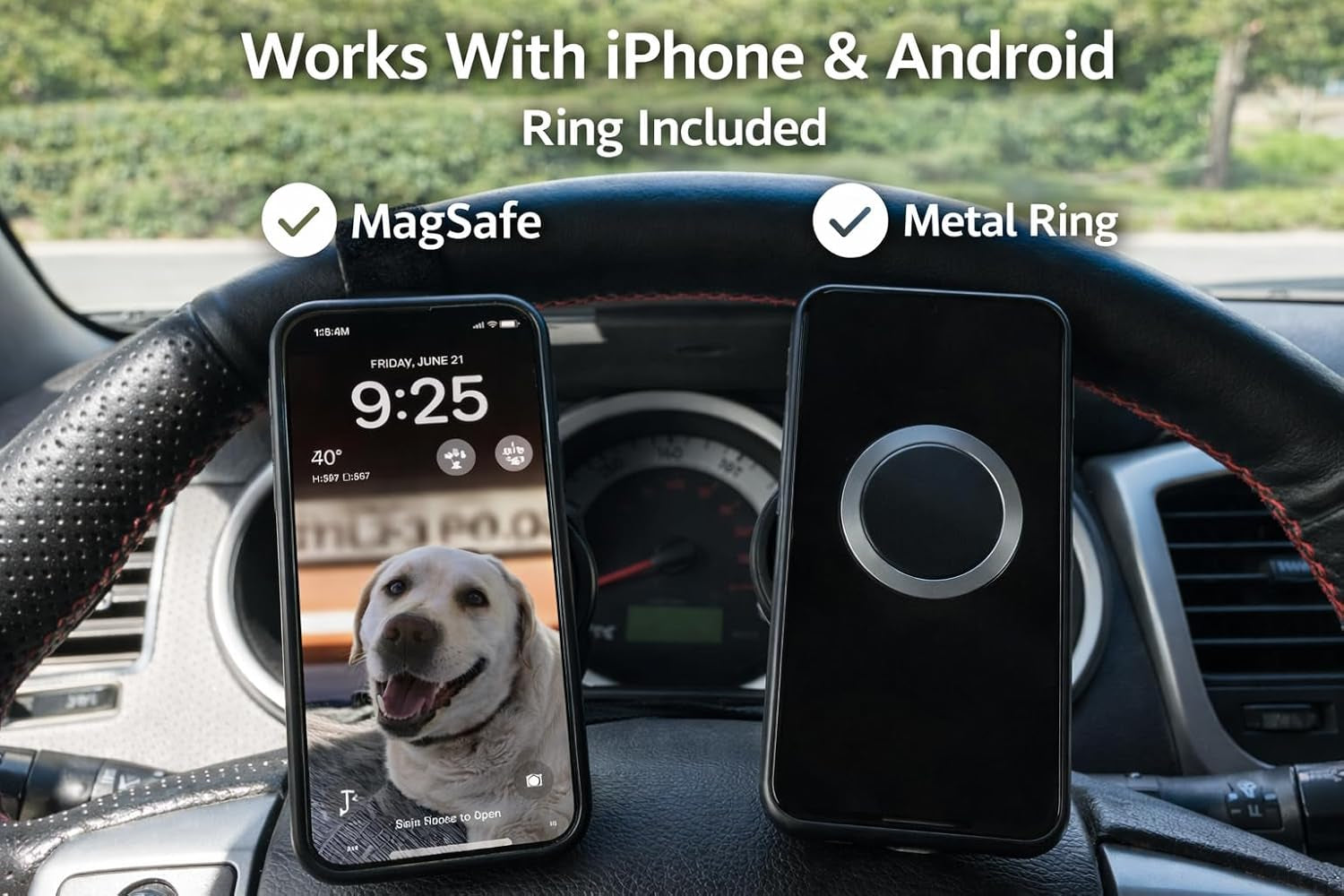 Magnetic Steering Wheel Phone Mount – Universal Fit for Iphone Magsafe & Android Devices