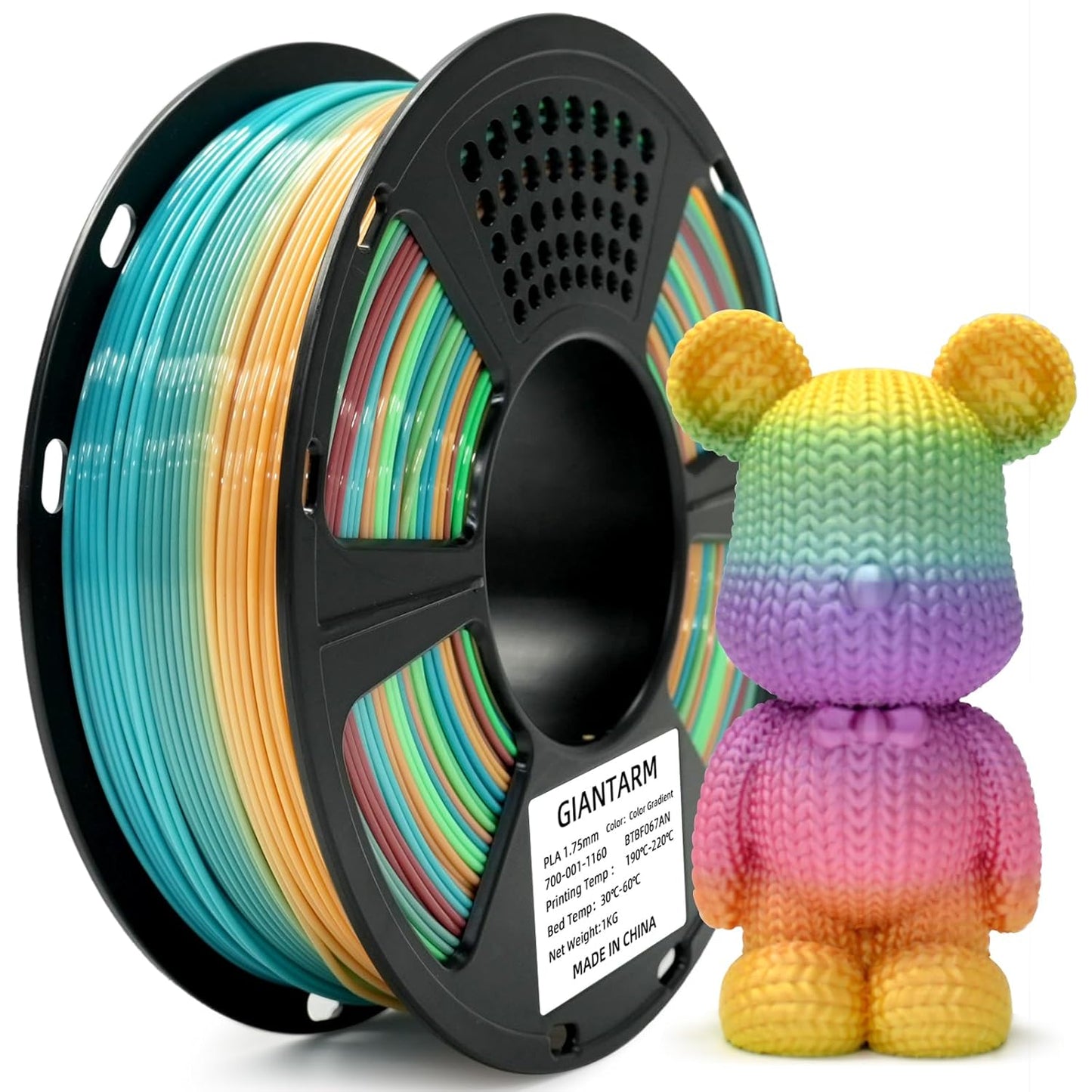 3D Printer Filament,1.75Mm Rainbow PLA Filament,Color Changing Filament 1Kg Spool (2.2Lbs),Muticolor Filament with Vacuum Packaging