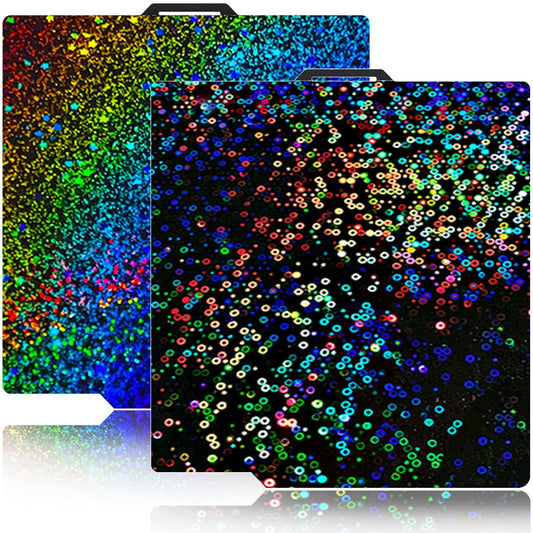 257X257Mm Bambu Build Plate for Bambu Lab P2S/X1/X1C/X1E/P1P/ P1S/A1 3D Printer Haetingbed,Holographic Texture PEI 3D Printer Spring Steel Removable Platform (Pey-Circle+Pey-Starry)